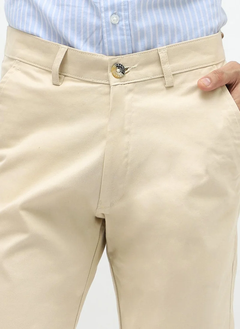 Urbano Fashion  Urbano Fashion Men's Cream Cotton Slim Fit Casual Chinos Trousers Stretch for Men | Best Price UAE